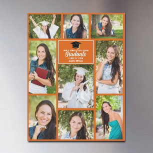 Orange Abschluss Foto Collage Magnet Card