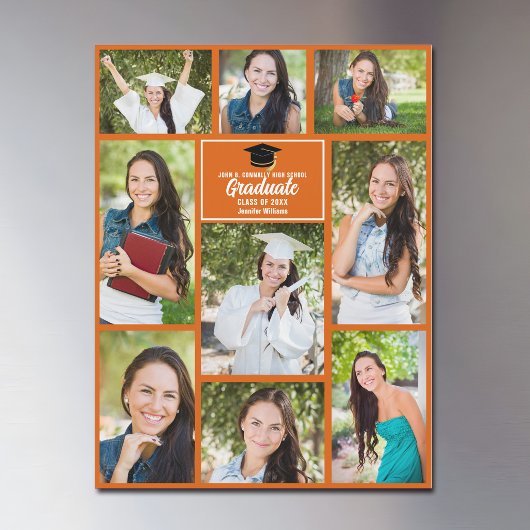 Orange Abschluss Foto Collage Magnet Card