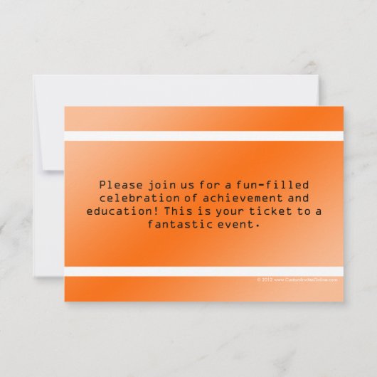 Orange Abschluss oder Party Eintrittskarte Einladung (Rückseite)