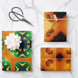 Orange Abstrakt Pumpkin Halloween Trick oder Treat Geschenkpapier Set