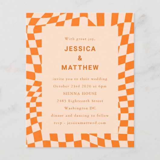 Orange Abstrakte Karo Einladung zur Hochzeit (Vorderseite)