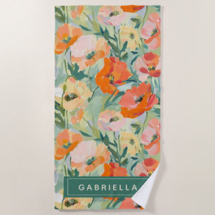 Orange abstrakte Mohn Blumen Personalized Strandtuch
