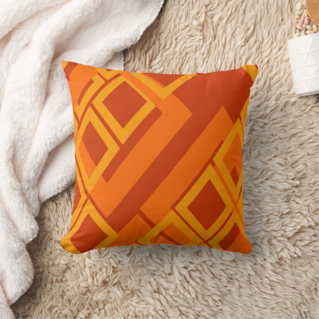 Orange abstrakte Quadrate geometrisch Kissen (Decke)