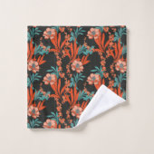 Orange abstraktes Blumenmuster Badhandtuch Set (Waschlappen)