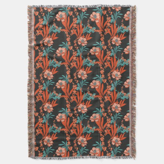 Orange abstraktes Blumenmuster Decke (Vorderseite Vertikal)