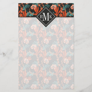 Orange abstraktes Blumenmuster des Monogramm-  Briefpapier