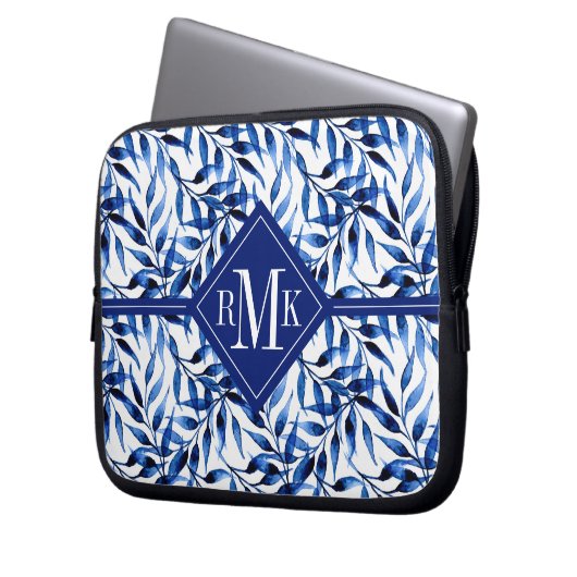 Orange abstraktes Blumenmuster des Monogramm-| Laptopschutzhülle (Vorderseite Links)