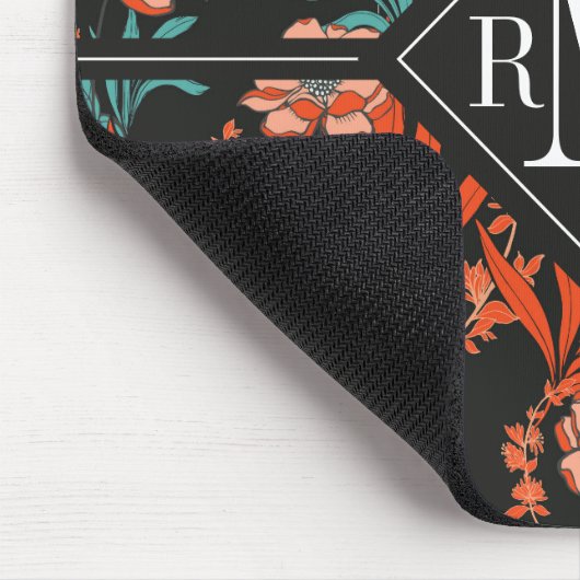 Orange abstraktes Blumenmuster des Monogramm-| Mousepad (Ecke)