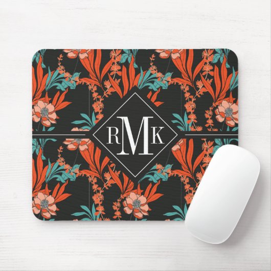 Orange abstraktes Blumenmuster des Monogramm-| Mousepad (Mit Mouse)