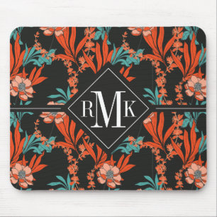 Orange abstraktes Blumenmuster des Monogramm-  Mousepad