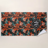 Orange abstraktes Blumenmuster des Monogramm-| Strandtuch (Vorderseite)