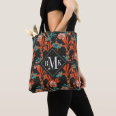 Orange abstraktes Blumenmuster des Monogramm-| Tasche (Von Nahem)