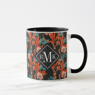Orange abstraktes Blumenmuster des Monogramm-  Tasse