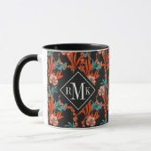 Orange abstraktes Blumenmuster des Monogramm-| Tasse (Links)
