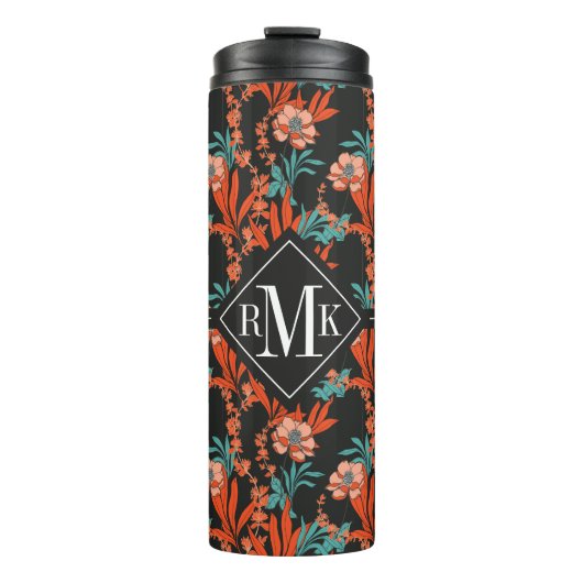 Orange abstraktes Blumenmuster des Monogramm-| Thermosbecher (Vorderseite)