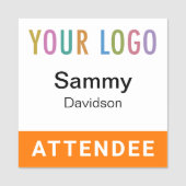 Orange Abzeichen 2x2 Button mit Logo für Veranstal (Vorderseite)