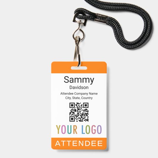 Orange Abzeichen Event Guest QR-Logo Ausweis (Vorderseite mit Lanyard)