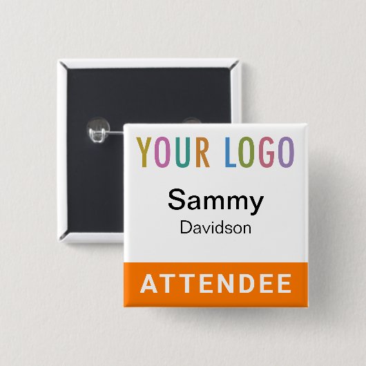 Orange Abzeichen Event Logo Pinback Square Button (Vorne & Hinten)