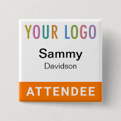 Orange Abzeichen Event Logo Pinback Square Button (Vorderseite)