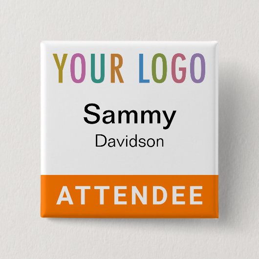 Orange Abzeichen Event Logo Pinback Square Button (Vorderseite)