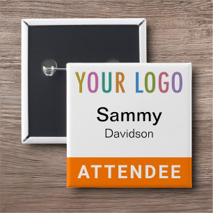 Orange Abzeichen Event Logo Pinback Square Button