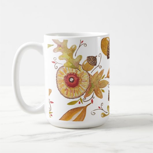 Orange Acorn Fall Stimmung Aquarellbilder Kaffeetasse (Links)