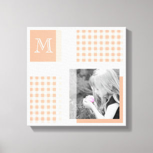 Orange Add Your Foto Gingham Modern Monogram Leinwanddruck