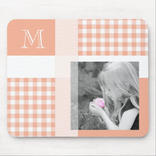 Orange Add Your Foto Gingham Modern Monogram Mousepad