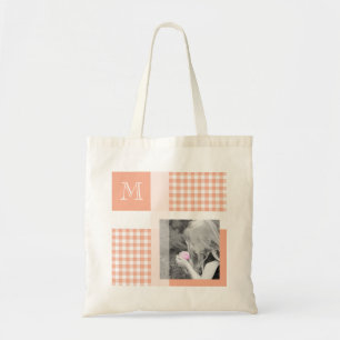 Orange Add Your Foto Gingham Modern Monogram Tragetasche