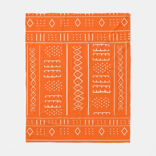 Orange African Mudcloth Print Fleecedecke (Vorderseite)