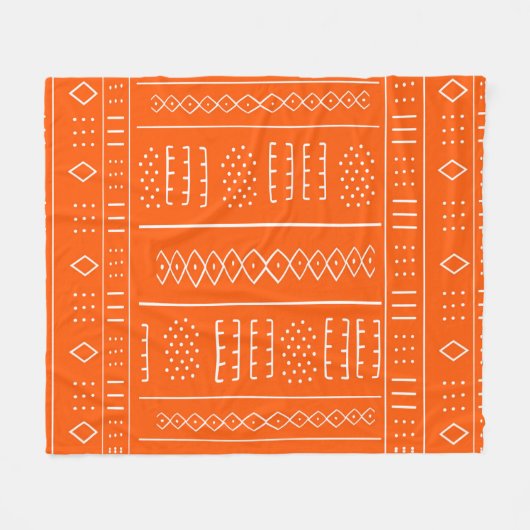 Orange African Mudcloth Print Fleecedecke (Vorderseite (Horizontal))