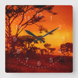 Orange African Sunset Quadratische Wanduhr