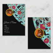 ORANGE AGATE DAMASK MONOGRAM 2, fuchsia, rot, grün Visitenkarte (Vorne/Hinten)