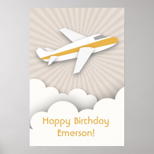 Orange Airplane Birthday Poster (Vorne)