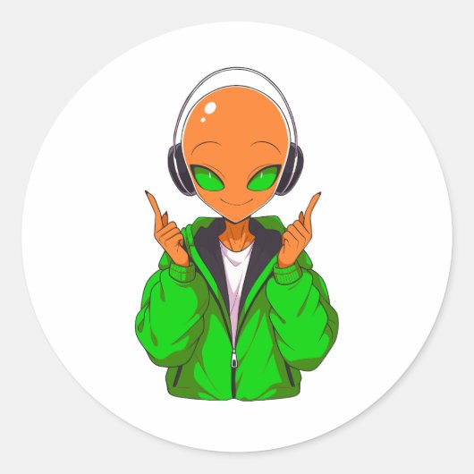 orange Alien Runder Aufkleber (Vorderseite)