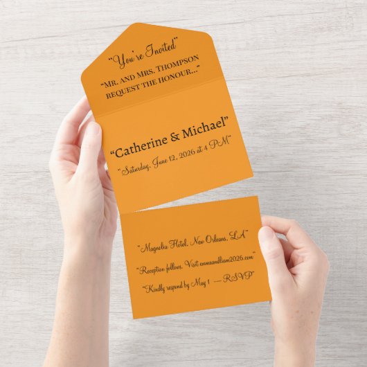 Orange All In One Wedding Invitation – Warm All In One Einladung (Abreißtisch)