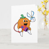 Orange als Friseur mit Schere & Haartrockner Karte (Gelbe Blume)