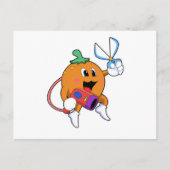 Orange als Friseur mit Schere & Haartrockner Postkarte (Vorderseite)