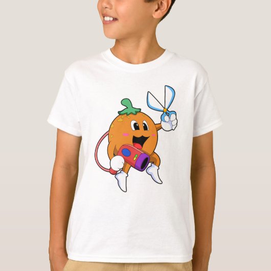 Orange als Friseur mit Schere & Haartrockner T-Shirt (Vorderseite)