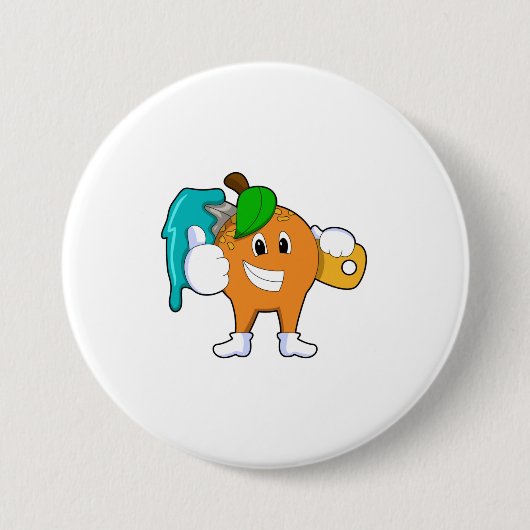 Orange als Maler mit Pinsel Button (Vorderseite)