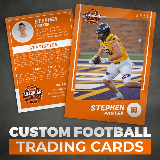 Orange American Football Player Trading Card Telefonnummerkarte