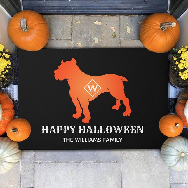 Orange American Pit Bull Terrier Happy Halloween Fußmatte (Von Creator hochgeladen)