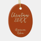 Orange American Robin Bird Painting Year Weihnacht Keramik Ornament (Hinten)