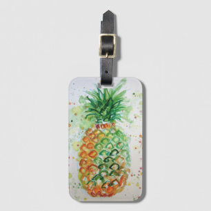 Orange Ananas Tropical Watercolor Gepäckstück Tag Gepäckanhänger