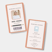 Orange and Beige Simple Scribbles Teacher ID Card Ausweis (Vorder- & Rückseite)