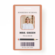 Orange and Beige Simple Scribbles Teacher ID Card