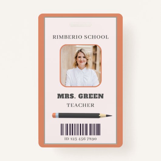 Orange and Beige Simple Scribbles Teacher ID Card Ausweis (Vorderseite)