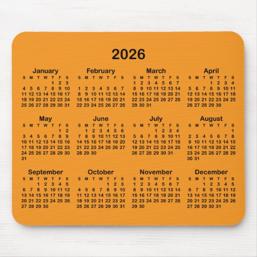 Orange and Black 2026 Calendar Mousepad (Vorne)