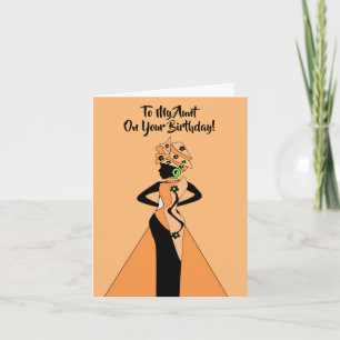 Orange and Black African American Lady Birthday Karte