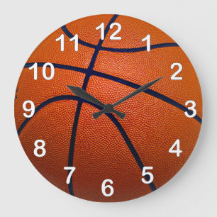 Orange and Black Basketball Große Wanduhr
